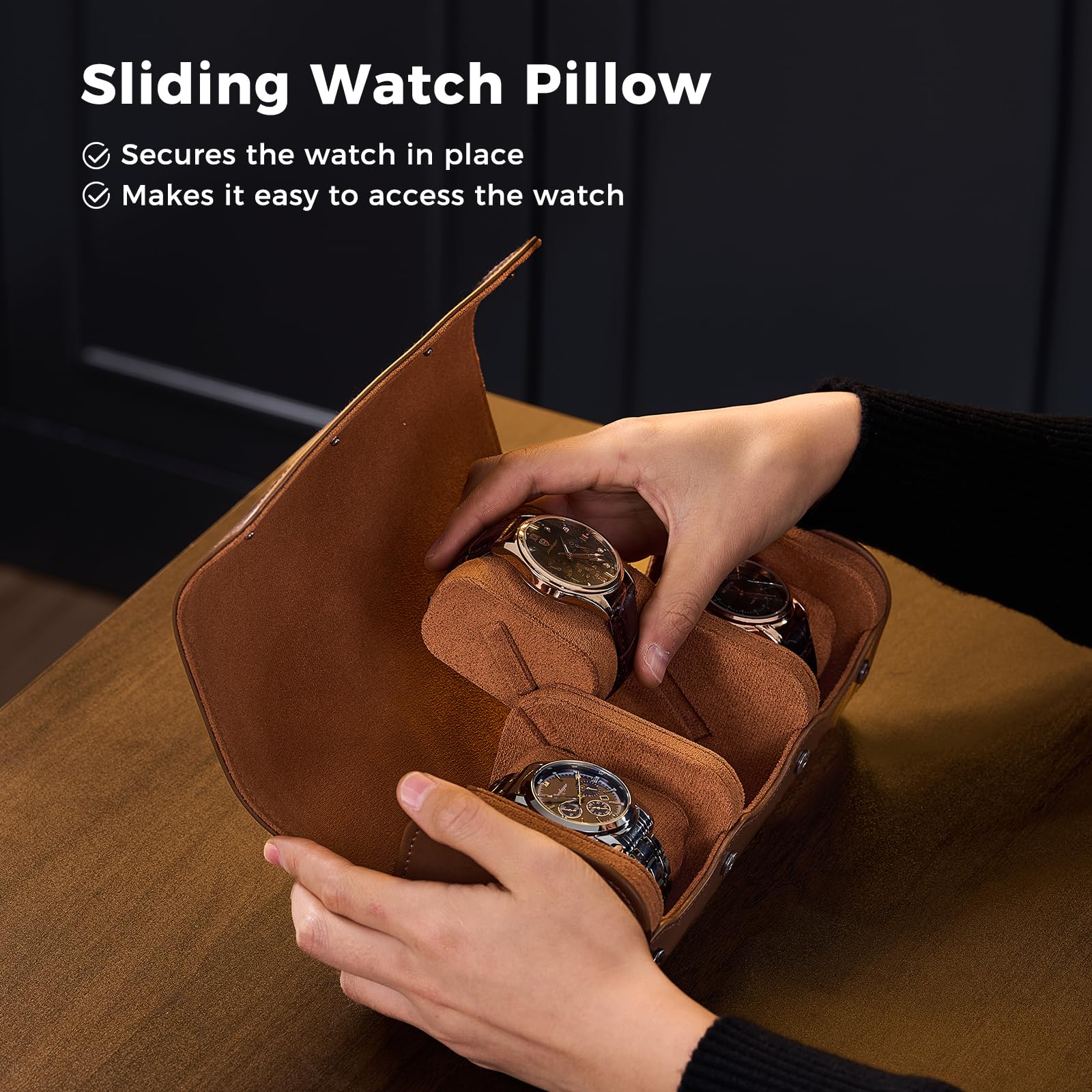 กล่องใส่นาฬิกาหนัง PU คุณภาพสู - Watch Travel Roll Case 3 Slots Leather บทวิจารณ์และราคา