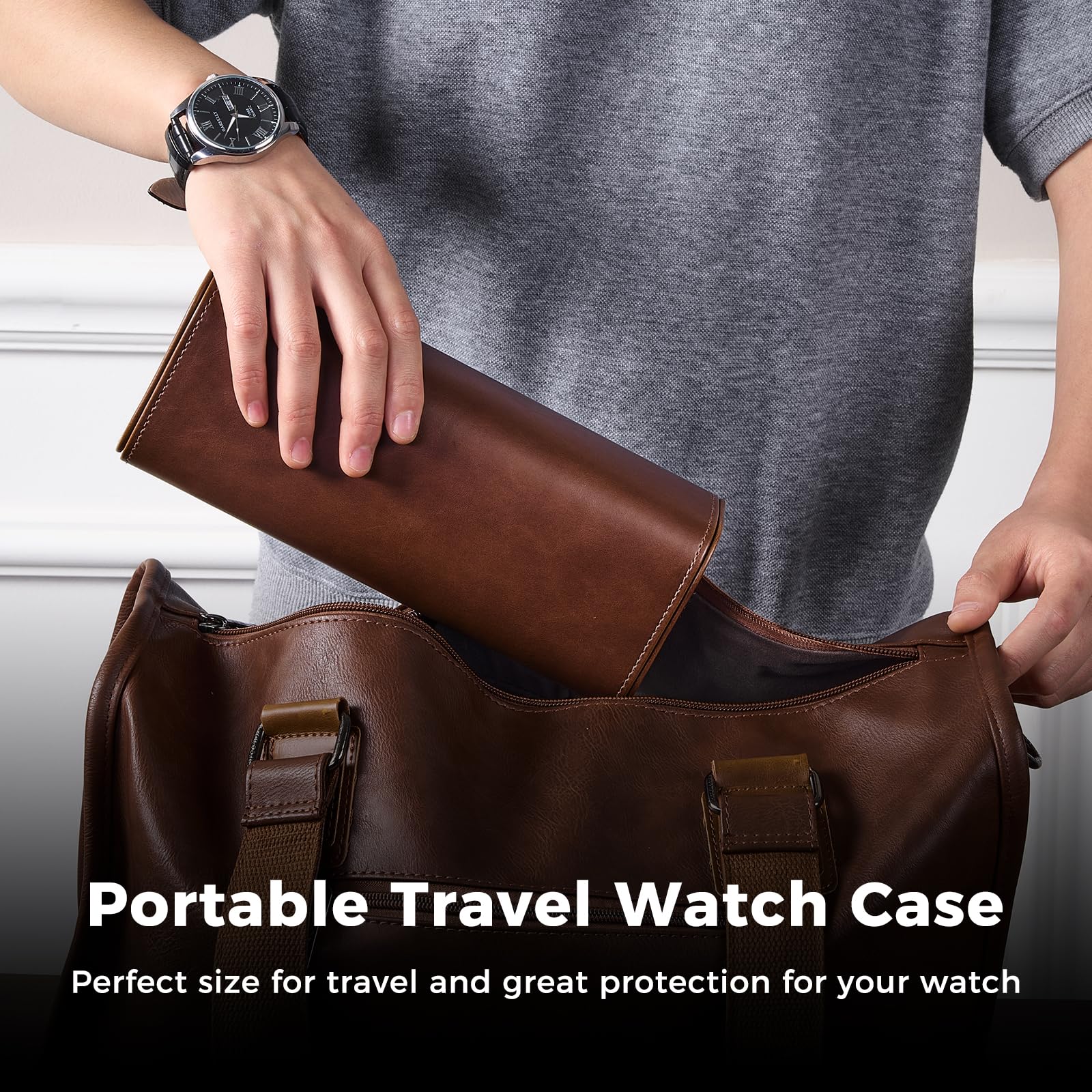 กล่องใส่นาฬิกาหนัง PU คุณภาพสู - Watch Travel Roll Case 3 Slots Leather บทวิจารณ์และราคา