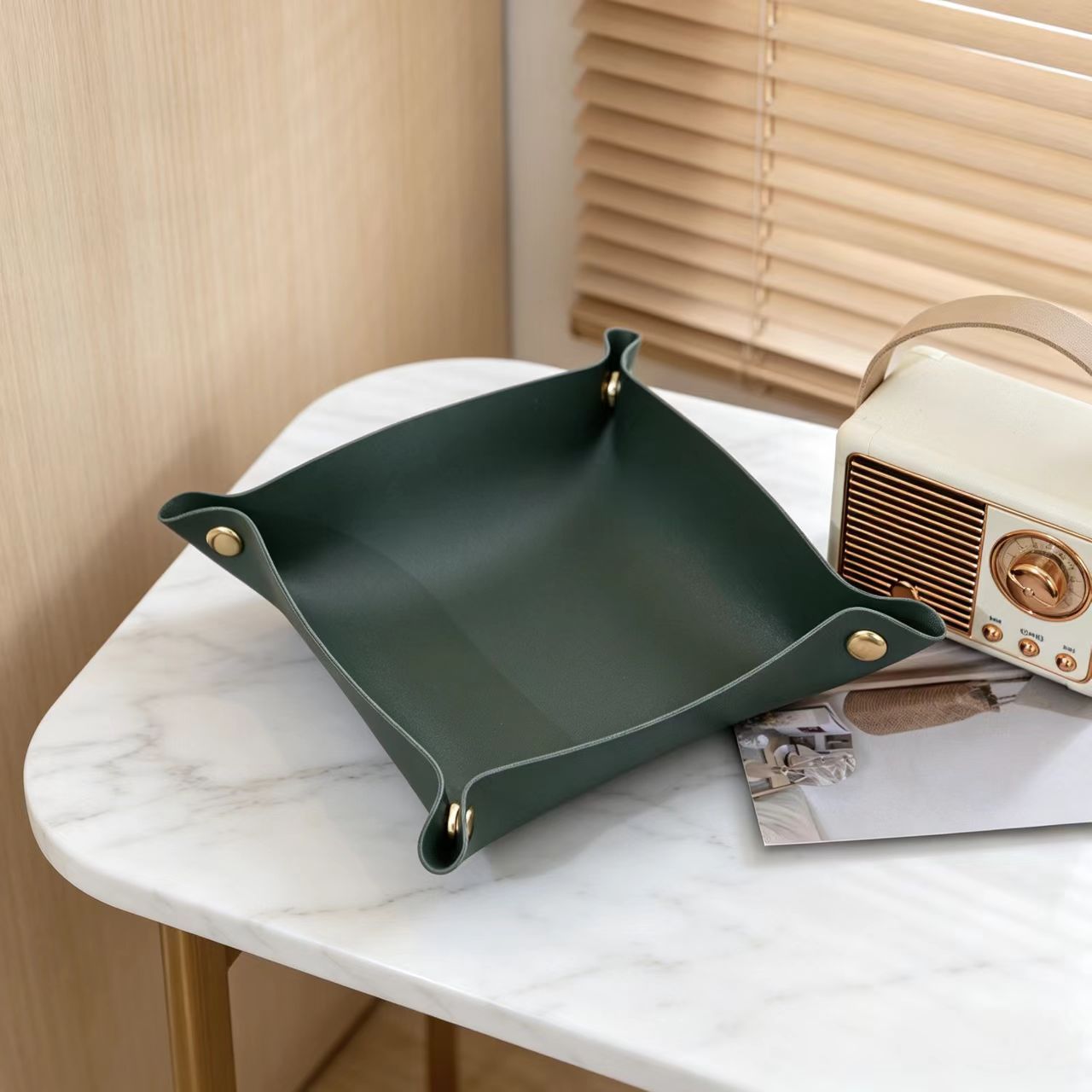 ถาดอเนกประสงค์ PU แบบพับได้ สำ - Valet Tray Nightstand Organizer Leather บทวิจารณ์และราคา