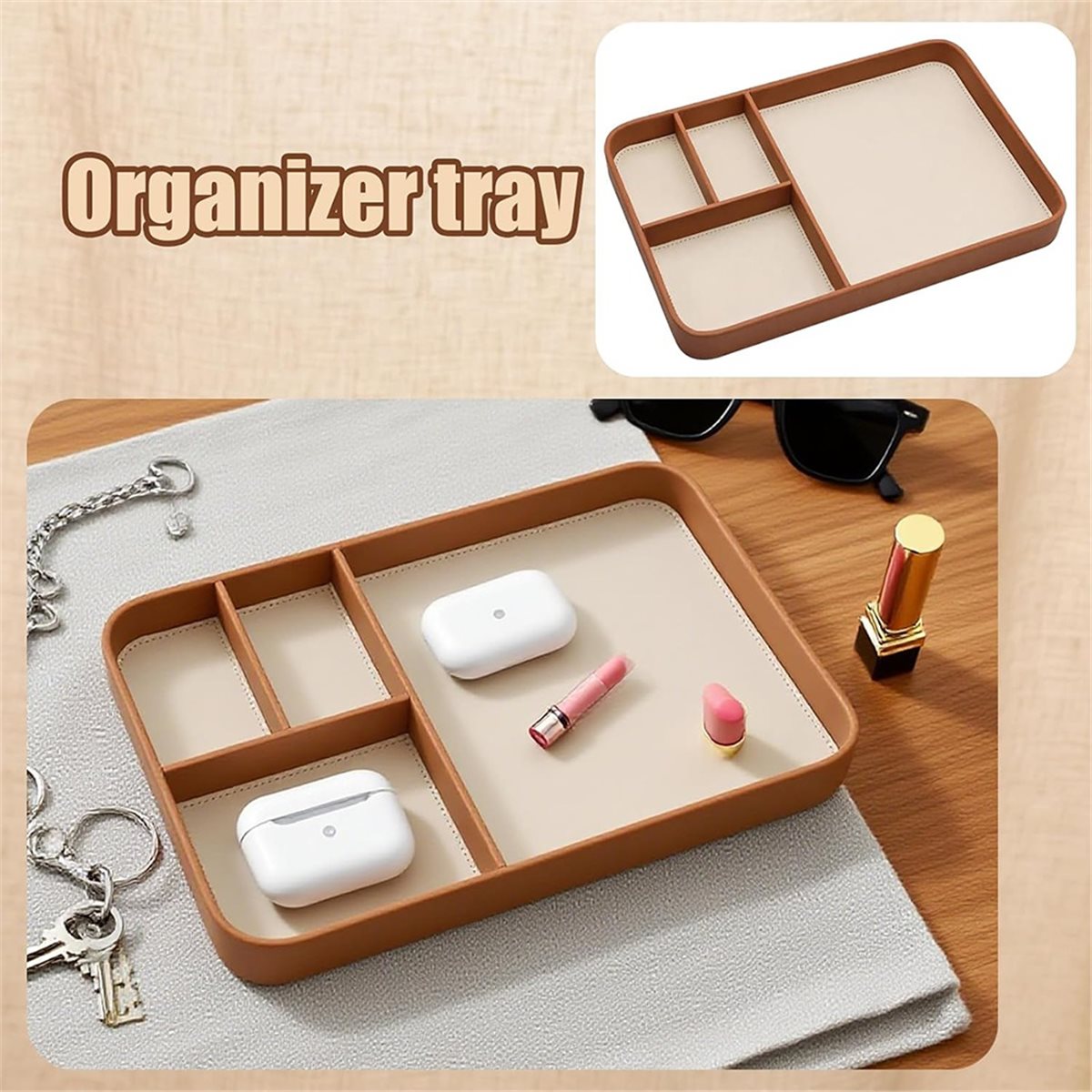 ถาดใส่ของข้างเตียงหนังวีแกนคุณ - Valet Tray Nightstand Organizer Leather บทวิจารณ์และราคา