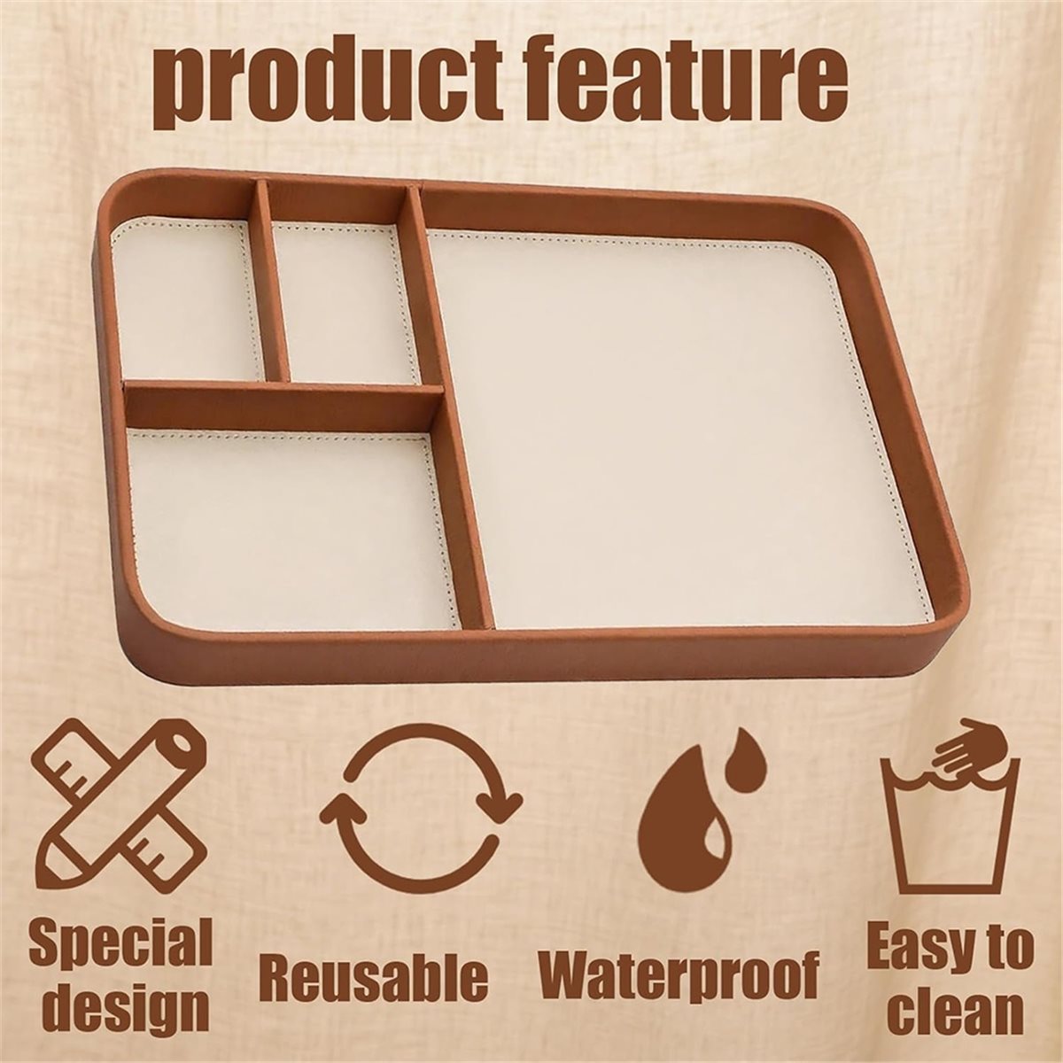 ถาดใส่ของข้างเตียงหนังวีแกนคุณ - Valet Tray Nightstand Organizer Leather บทวิจารณ์และราคา