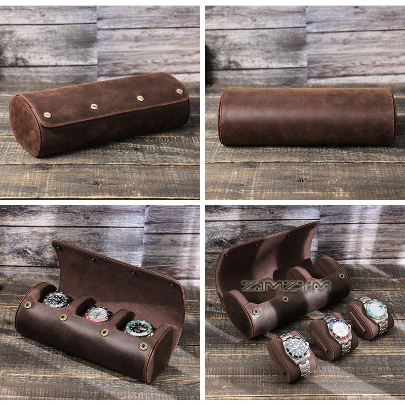 กระเป๋าใส่นาฬิกาหนังวัวแท้สำหร - Watch Travel Roll Case 3 Slots Leather บทวิจารณ์และราคา