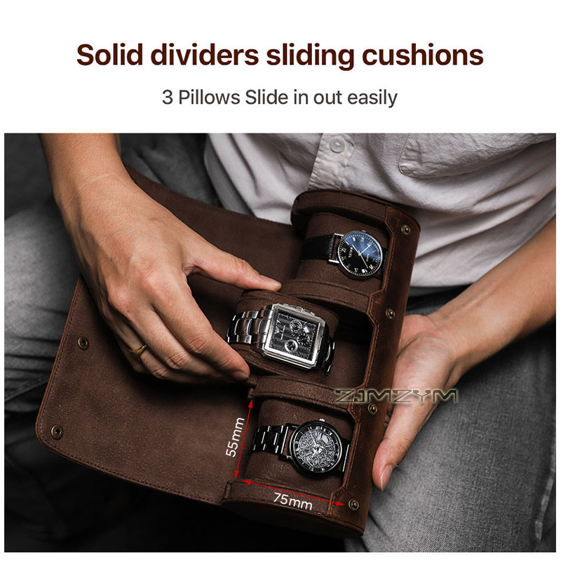 กระเป๋าใส่นาฬิกาหนังวัวแท้สำหร - Watch Travel Roll Case 3 Slots Leather บทวิจารณ์และราคา