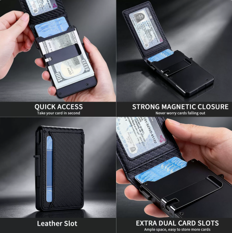 กระเป๋าสตางค์ผู้ชาย OUIO หนัง  - Money Clip Minimalist Rfid Blocking บทวิจารณ์และราคา