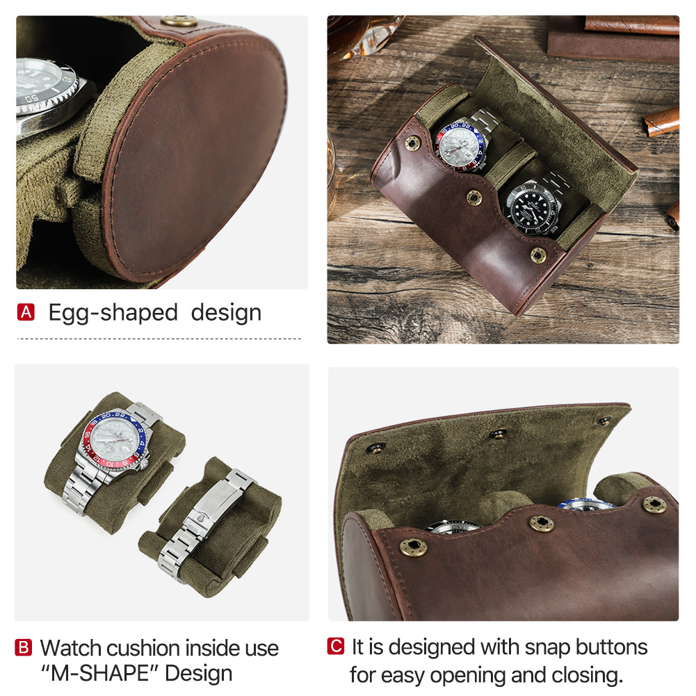 กล่องใส่นาฬิกาหนังแท้สไตล์วินเ - Watch Travel Roll Case 3 Slots Leather บทวิจารณ์และราคา
