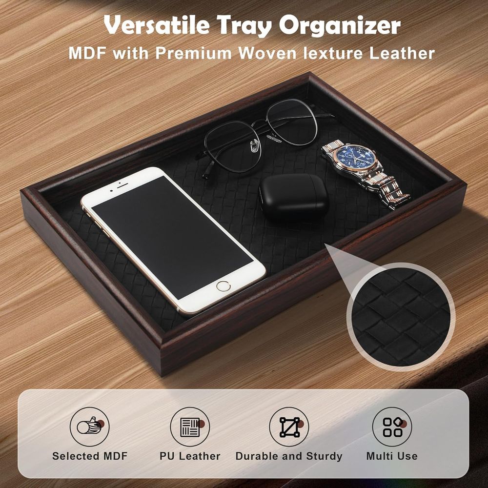 ถาดใส่ของอเนกประสงค์ฐานหนังหุ้ - Valet Tray Nightstand Organizer Leather บทวิจารณ์และราคา