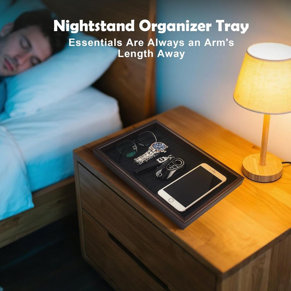 ถาดใส่ของอเนกประสงค์ฐานหนังหุ้ - Valet Tray Nightstand Organizer Leather บทวิจารณ์และราคา