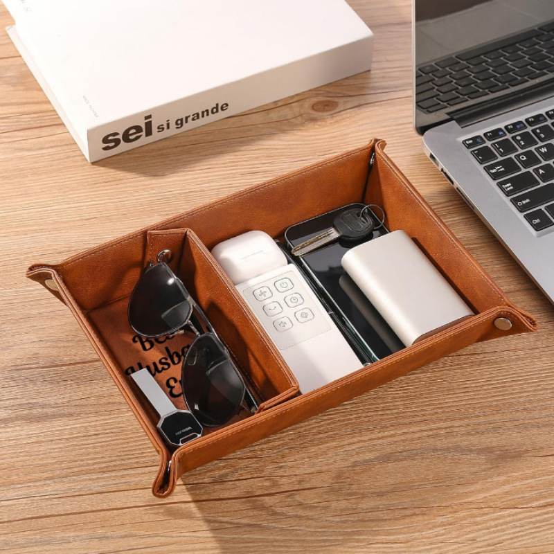 ที่จัดระเบียบโต๊ะทำงานส่วนตัว  - Valet Tray Nightstand Organizer Leather บทวิจารณ์และราคา
