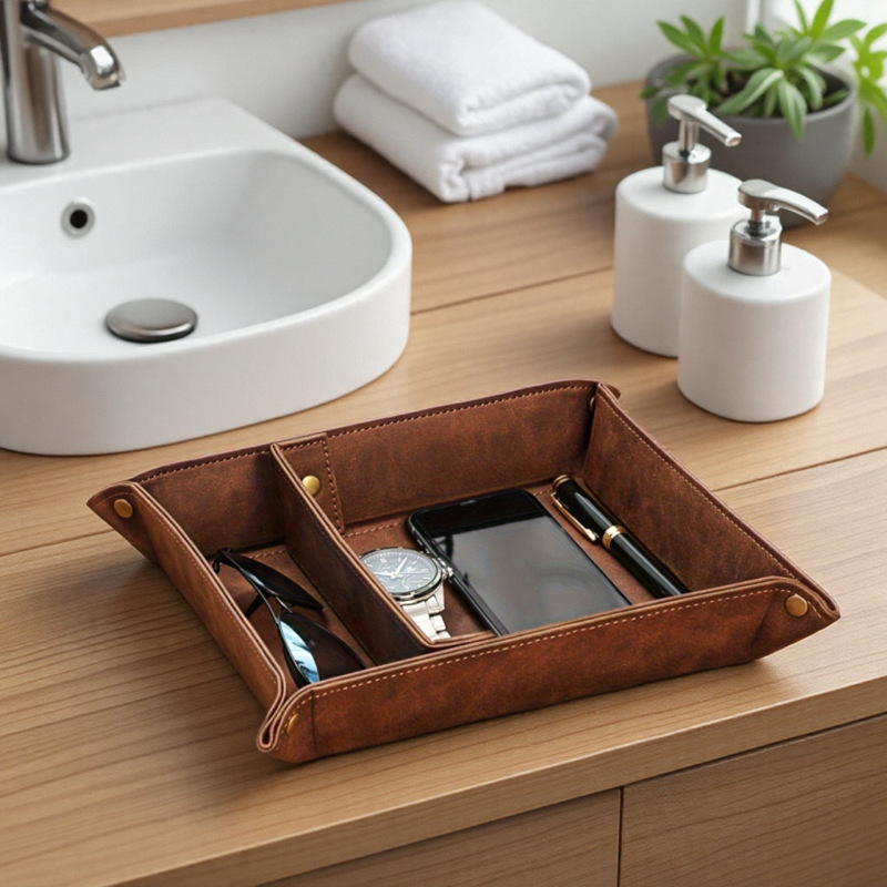 ที่จัดระเบียบโต๊ะทำงานส่วนตัว  - Valet Tray Nightstand Organizer Leather บทวิจารณ์และราคา