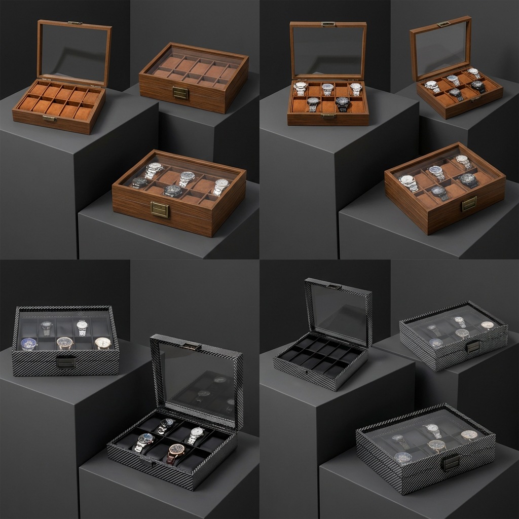 กล่องเก็บนาฬิกา 10 ช่อง ลายไม้ - Watch Display Storage Box Carbon Fiber บทวิจารณ์และราคา
