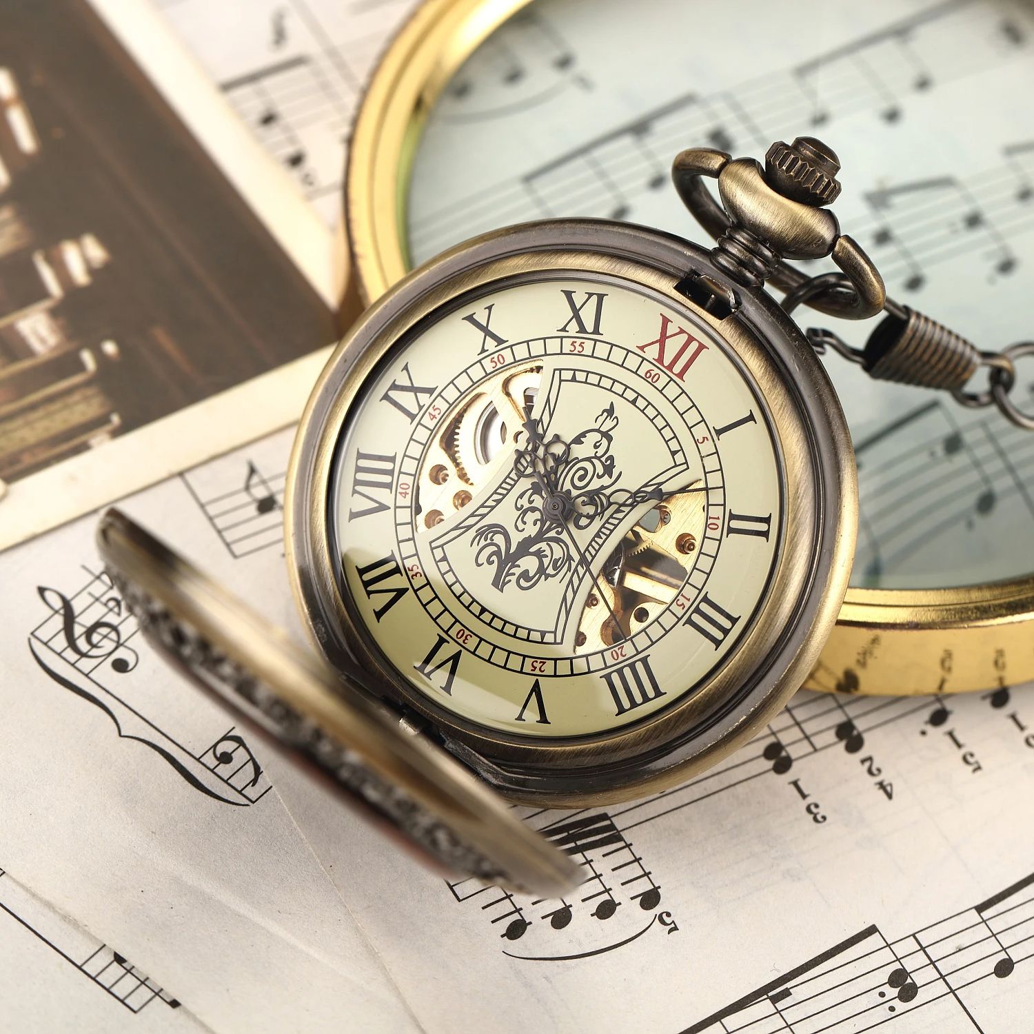 วินเทจหรูหราแหวนไม้โครงกระดูกน - Pocket Watch Mechanical Skeleton Vintage บทวิจารณ์และราคา