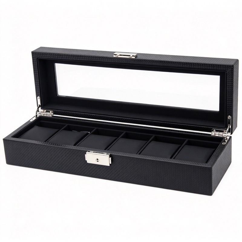 กล่องเก็บนาฬิกาหนังลายคาร์บอนไ - Watch Display Storage Box Carbon Fiber บทวิจารณ์และราคา