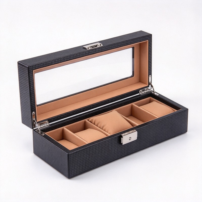 กล่องเก็บนาฬิกาหนังลายคาร์บอนไ - Watch Display Storage Box Carbon Fiber บทวิจารณ์และราคา