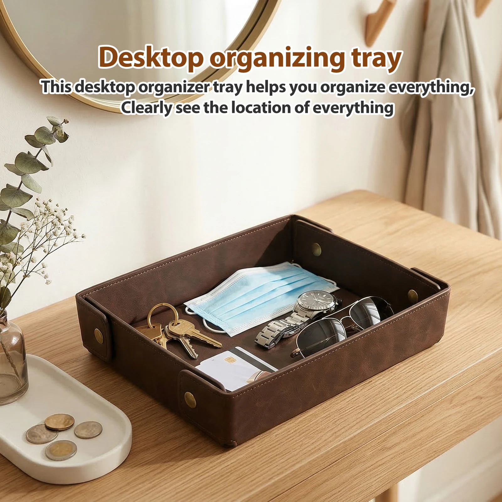 ถาดจัดระเบียบแบบพับได้ทำจากหนั - Valet Tray Nightstand Organizer Leather บทวิจารณ์และราคา
