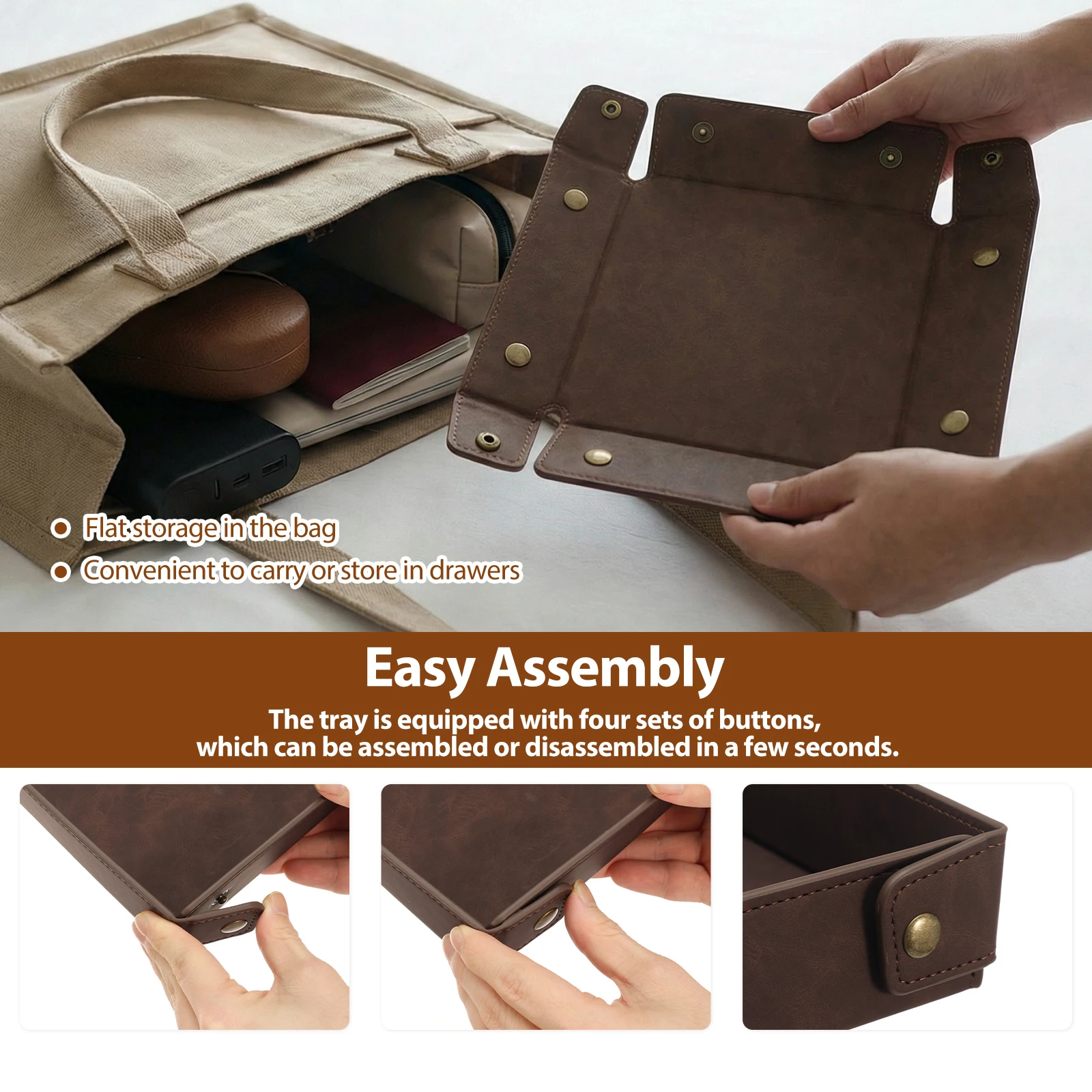 ถาดจัดระเบียบแบบพับได้ทำจากหนั - Valet Tray Nightstand Organizer Leather บทวิจารณ์และราคา
