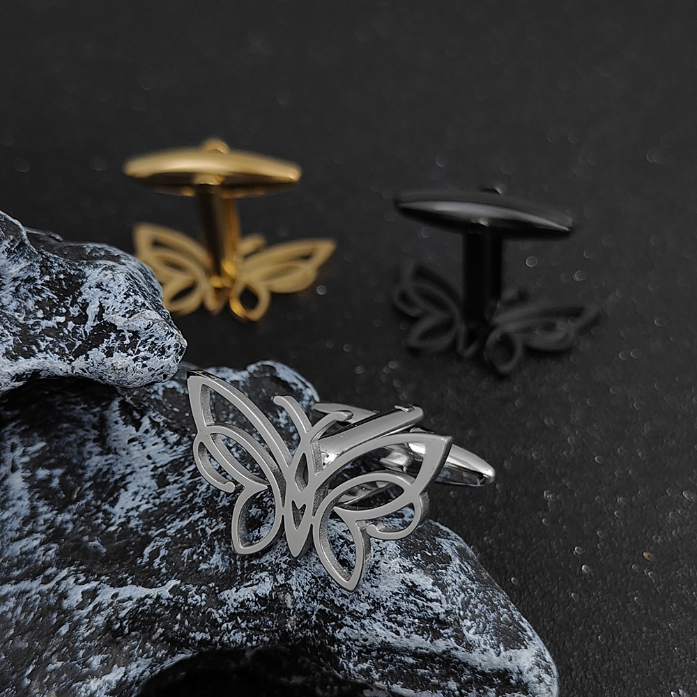 กระดุมข้อมือผีเสื้อกลวงแบบหนีบ - Cufflinks Men Stainless Steel Luxury บทวิจารณ์และราคา