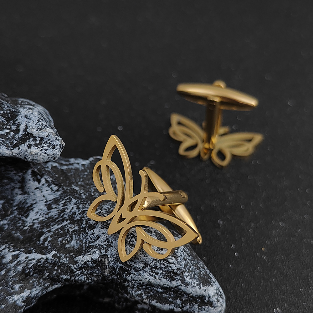 กระดุมข้อมือผีเสื้อกลวงแบบหนีบ - Cufflinks Men Stainless Steel Luxury บทวิจารณ์และราคา