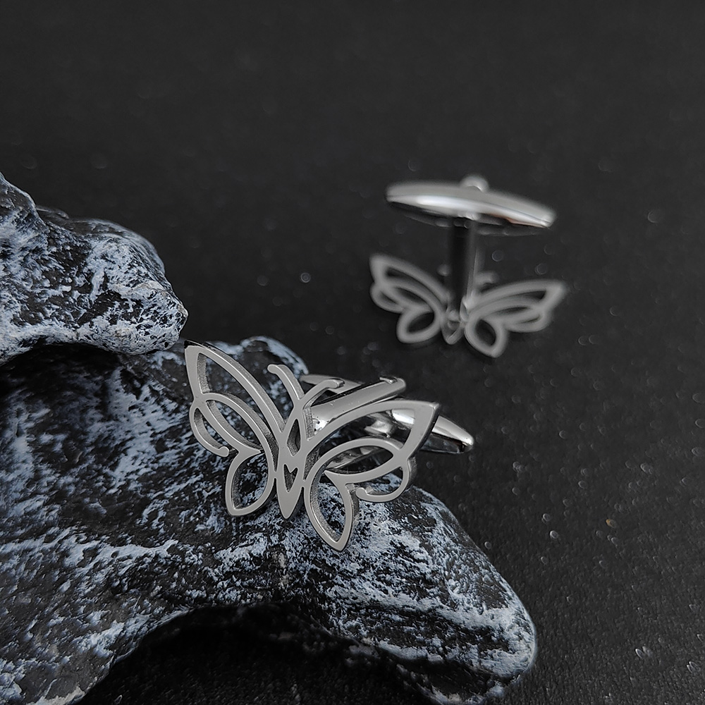 กระดุมข้อมือผีเสื้อกลวงแบบหนีบ - Cufflinks Men Stainless Steel Luxury บทวิจารณ์และราคา