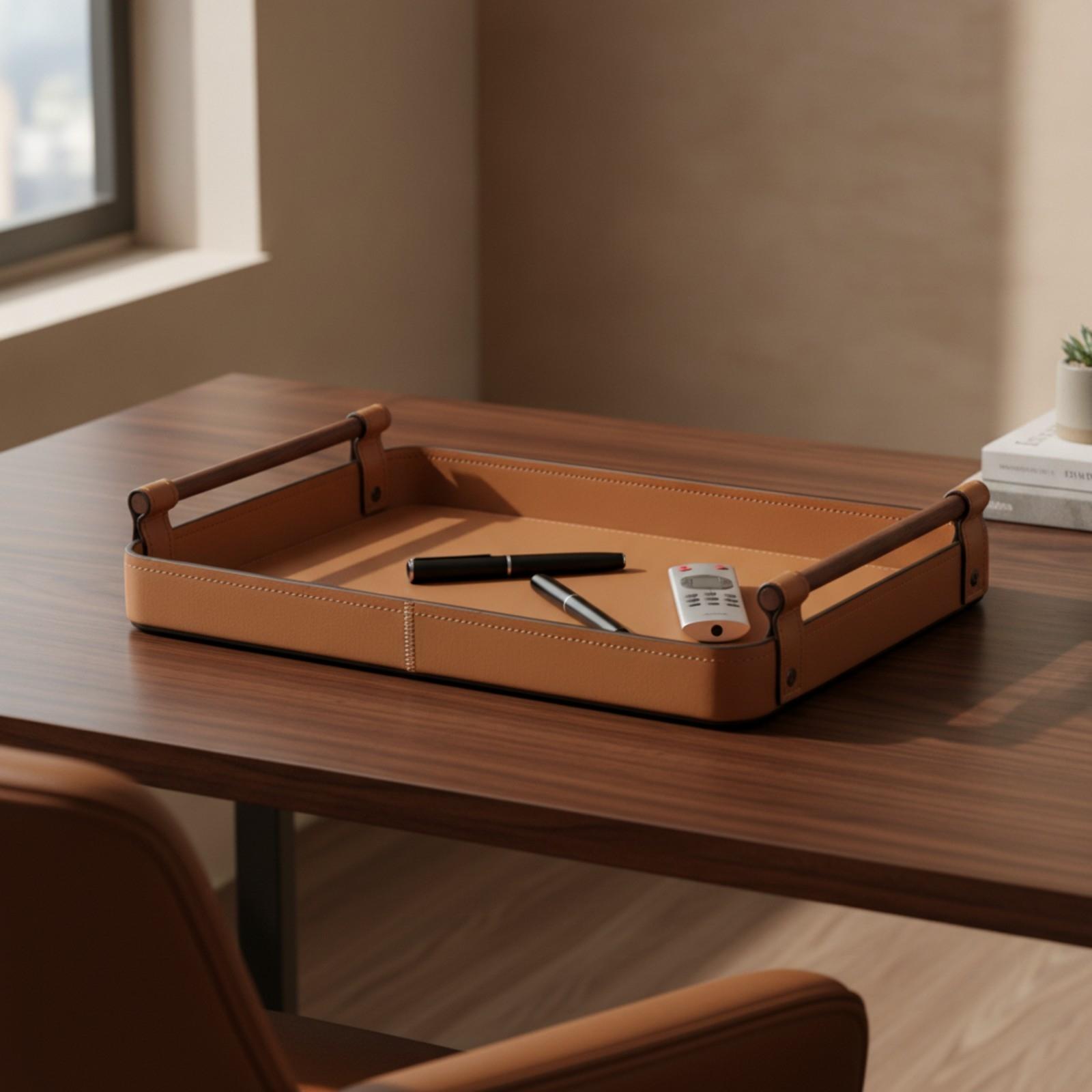ถาดเก็บของพร้อมที่จับ ถาดอเนกป - Valet Tray Nightstand Organizer Leather บทวิจารณ์และราคา