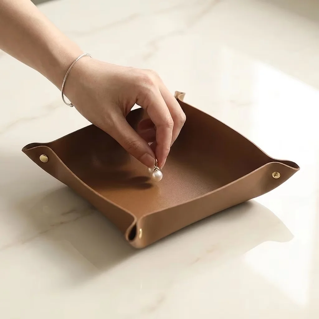 1 ชิ้น ถาดจัดระเบียบพับได้ ขนา - Valet Tray Nightstand Organizer Leather บทวิจารณ์และราคา
