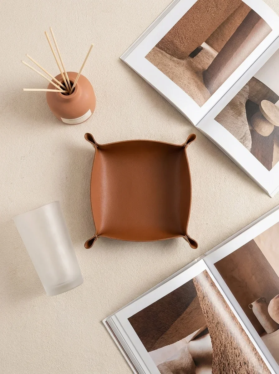 1 ชิ้น ถาดจัดระเบียบพับได้ ขนา - Valet Tray Nightstand Organizer Leather บทวิจารณ์และราคา