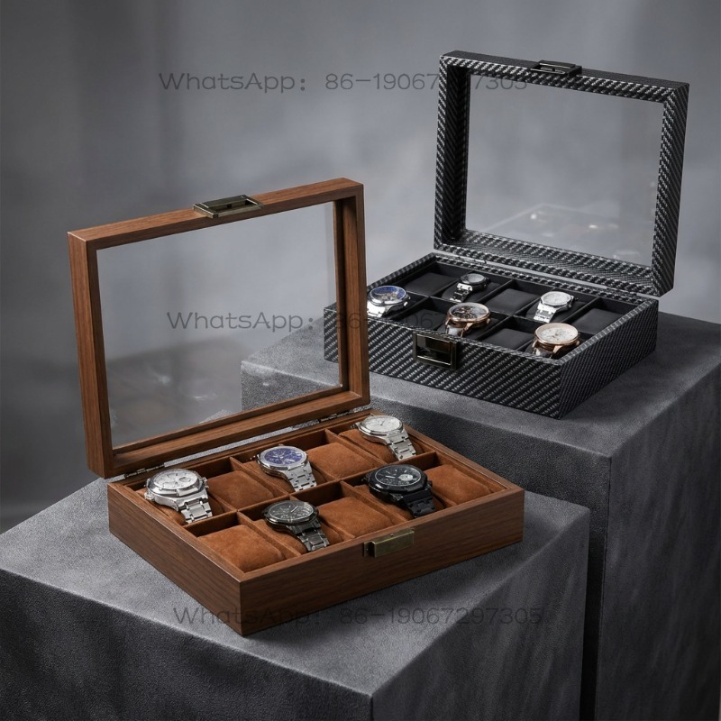 กล่องเก็บนาฬิกาไม้ลายคาร์บอนไฟ - Watch Display Storage Box Carbon Fiber บทวิจารณ์และราคา