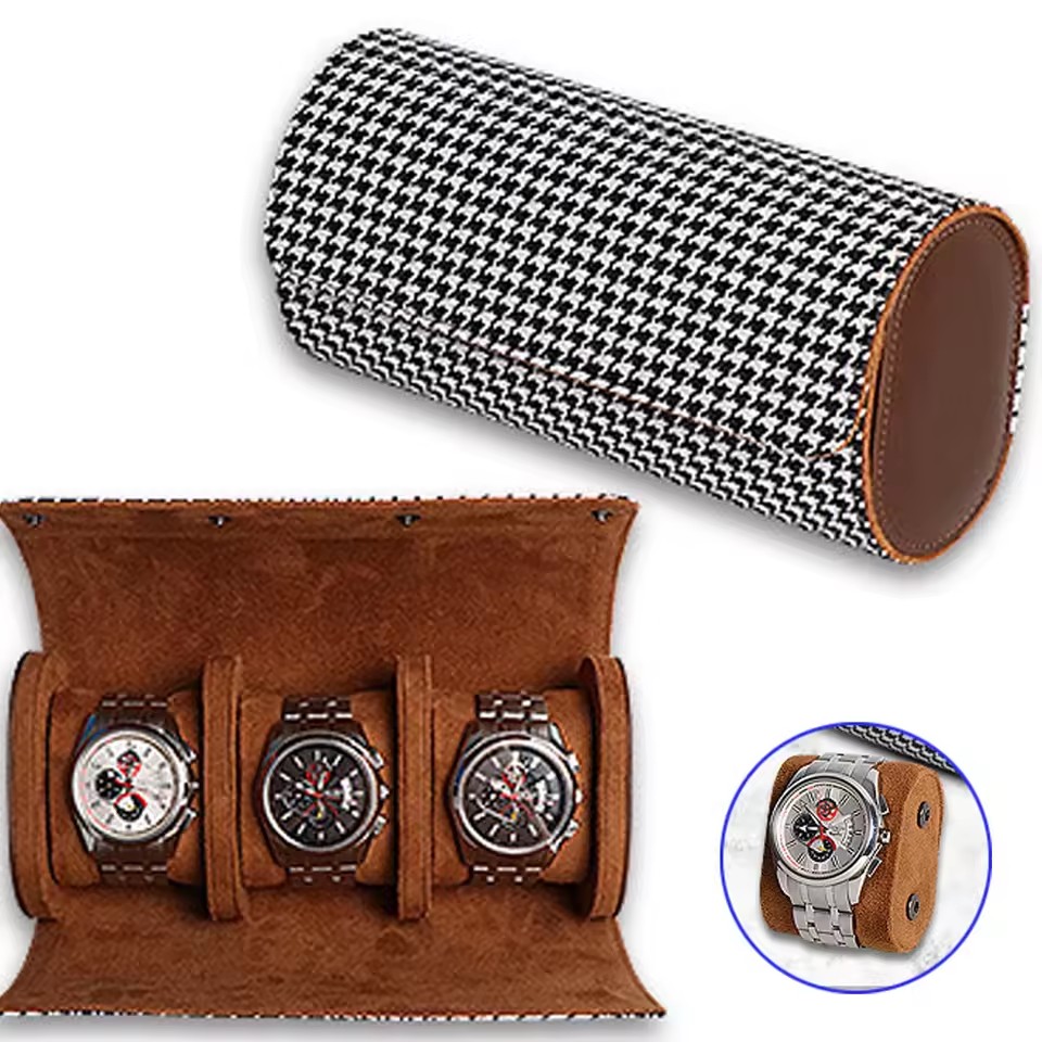 กล่องใส่นาฬิกาแบบพกพา-1/2/3 ช่ - Watch Travel Roll Case 3 Slots Leather บทวิจารณ์และราคา