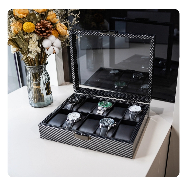 กล่องเก็บนาฬิกาสำหรับผู้ชาย วั - Watch Display Storage Box Carbon Fiber บทวิจารณ์และราคา